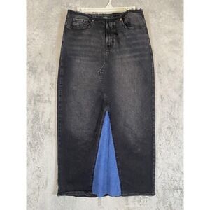Wild Fable Denim Maxi Skirt Womens 8 Black Blue Modest Pockets Casual Retro Boho
